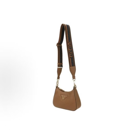 PRADA Metal engraved logo detachable and adjustable woven strap shoulder strap crossbody single-shoulder bag, regular women\'s style, brown